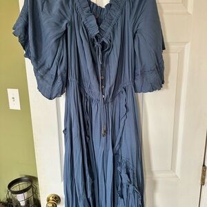Free People Blue Tiered Button-Front Maxi Dress